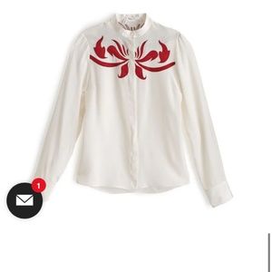 10 Crosby Derek Lam White blouse with Red Embroidery